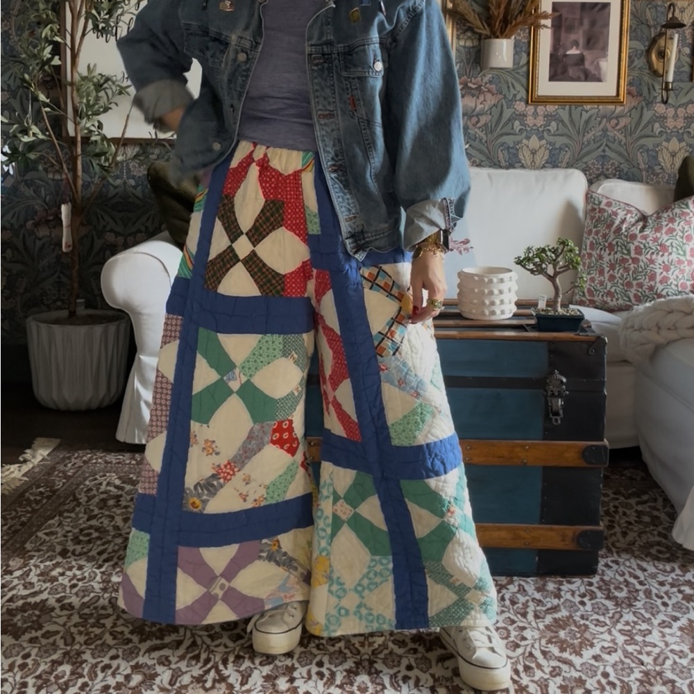 Hand made quilt pants. Made from vintage quilt.